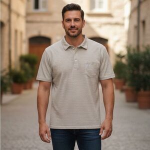 Johnnie-o West Coast Prep Men's Short Sleeve Polo Shirt Gray Striped Size L (49)